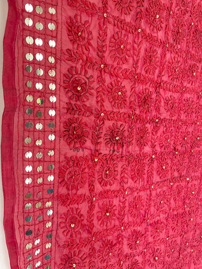 Chanderi Silk Parsi Handwork Dupatta NJ7 at PinkPhulkari CaliforniaChanderi Silk Parsi Handwork Dupatta NJ7 at PinkPhulkari California