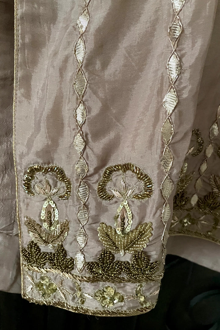 Tan Hand Embroidered Patiala Salwar Suit at PinkPhulkari California