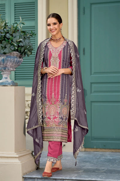 Pink & Purple Heavy Embroidered Pant Suit at PinkPhulkari CaliforniaPink & Purple Heavy Embroidered Pant Suit at PinkPhulkari California