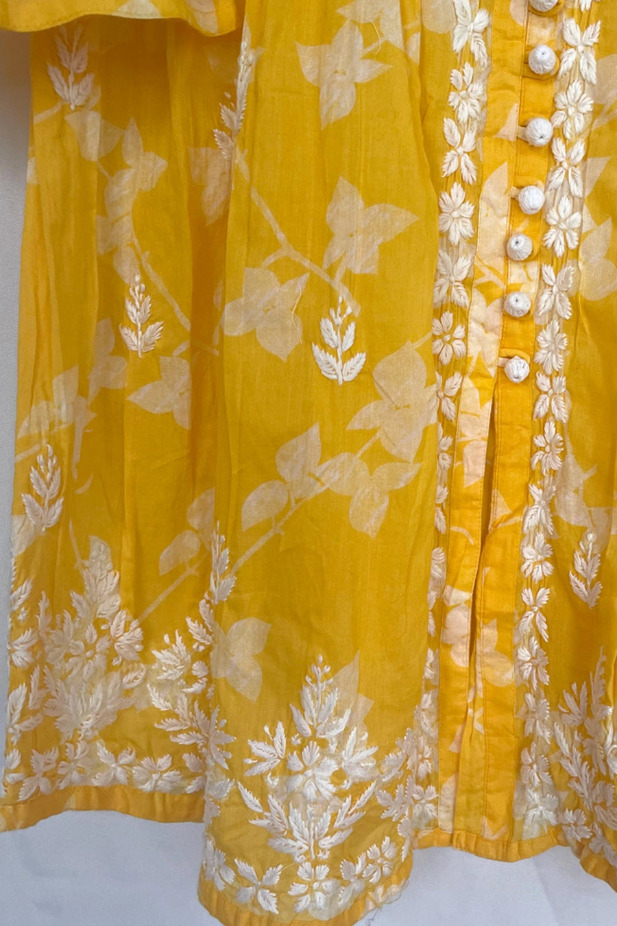 Yellow Mulmul Cotton Lucknowi Chikankari Short Kurti at PinkPhulkari 