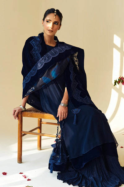 Navy Embroidered Velvet Shawl With Lining at PinkPhulkari CaliforniaNavy Embroidered Velvet Shawl With Lining at PinkPhulkari California