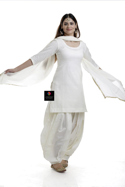 Buy Punjabi Plain Patiala Salwar Suit White at PinkPhulkari California