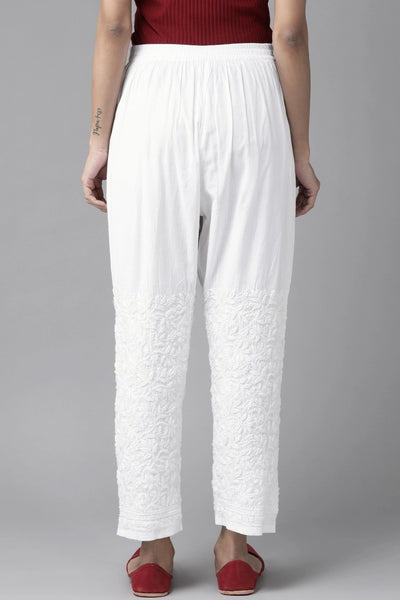 White Cotton Embroidered Pants with Pockets at PinkPhulkari CaliforniaWhite Cotton Embroidered Pants with Pockets at PinkPhulkari California