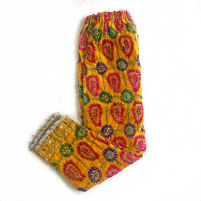 Women's Yellow Embroidered Phulkari Pants at PinkPhulkari California