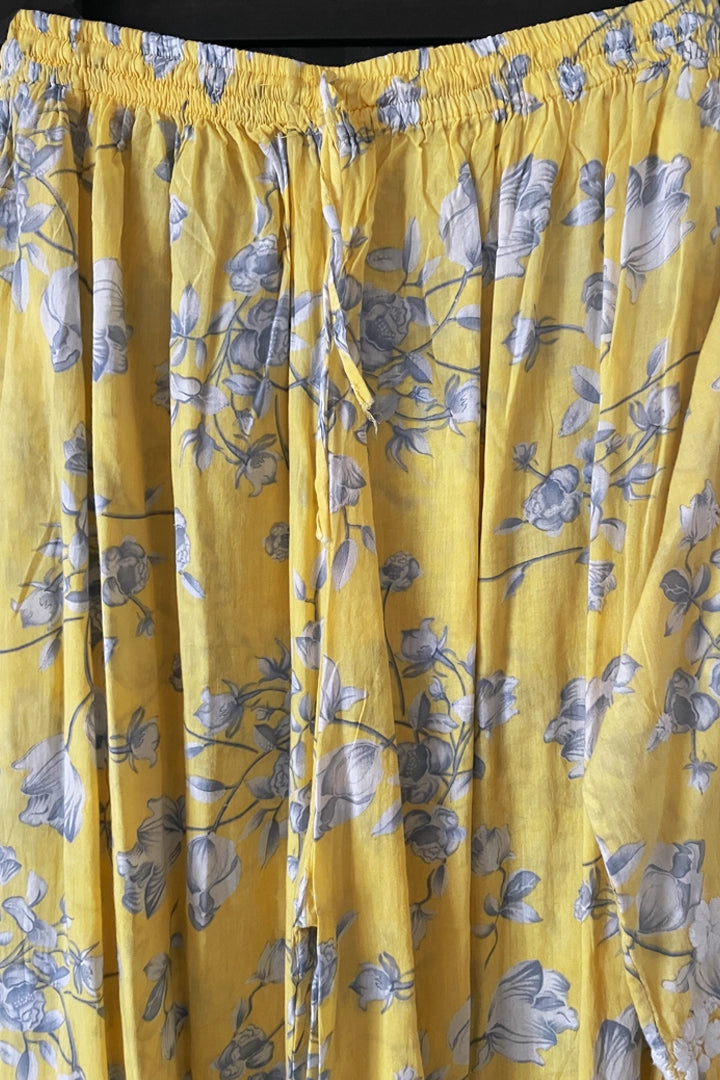 Yellow Floral Print Lucknowi Palazzo Suit at PinkPhulkari California