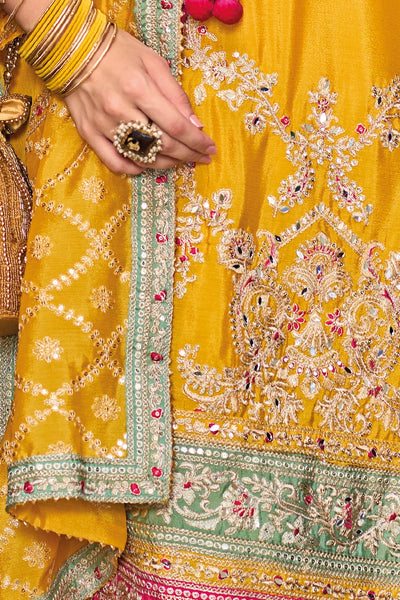 Yellow Embroidered Traditional Palazzo Suit at PinkPhulkari CaliforniaYellow Embroidered Traditional Palazzo Suit at PinkPhulkari California