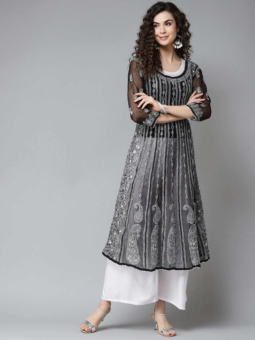Buy Black Lucknowi Anarkali Dress at PinkPhulkari California