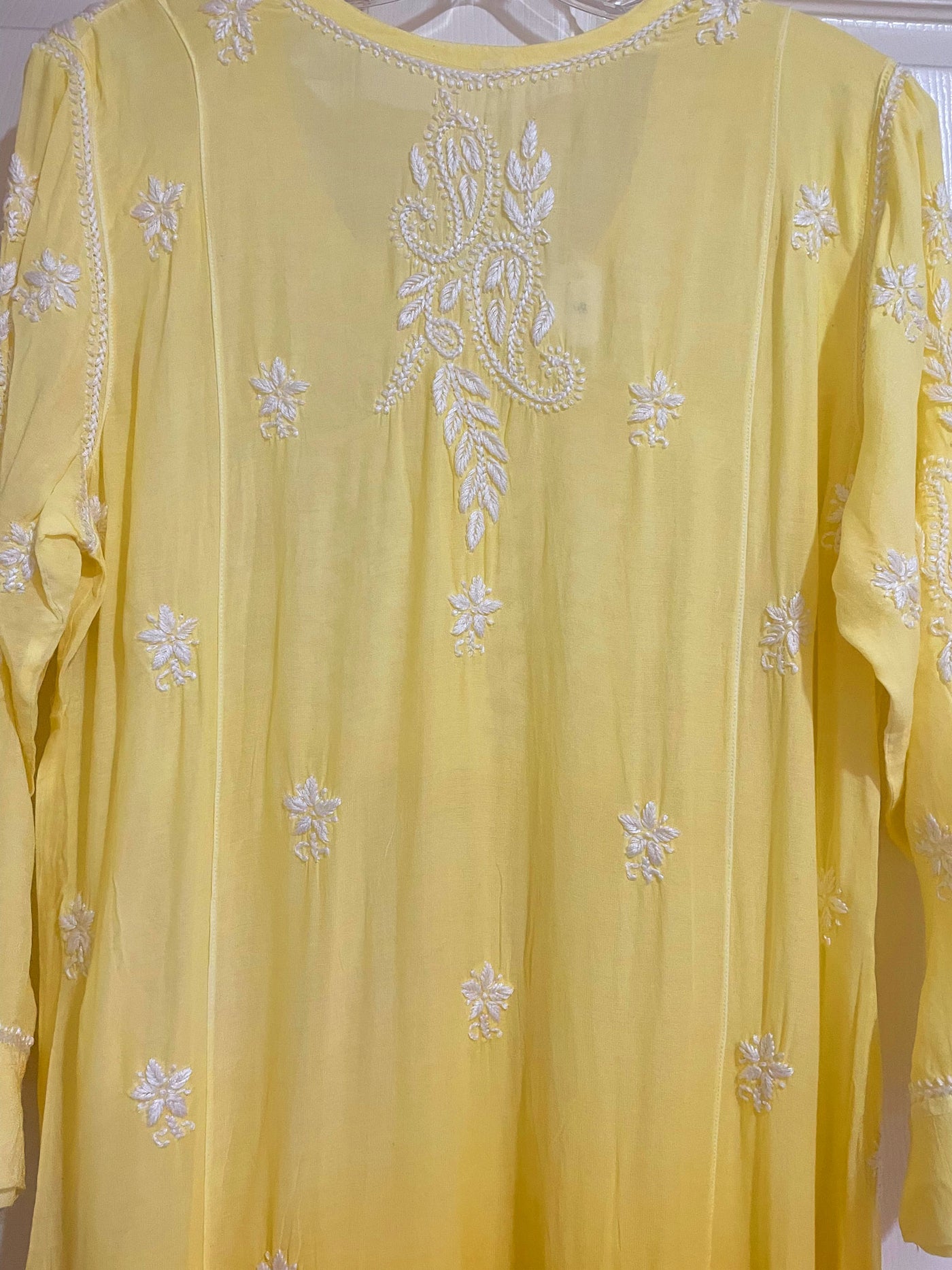 Women's Yellow Gold Muslin Silk Handcrafted Lucknowi Chikankari A Line Kurta at PinkPhulkari California