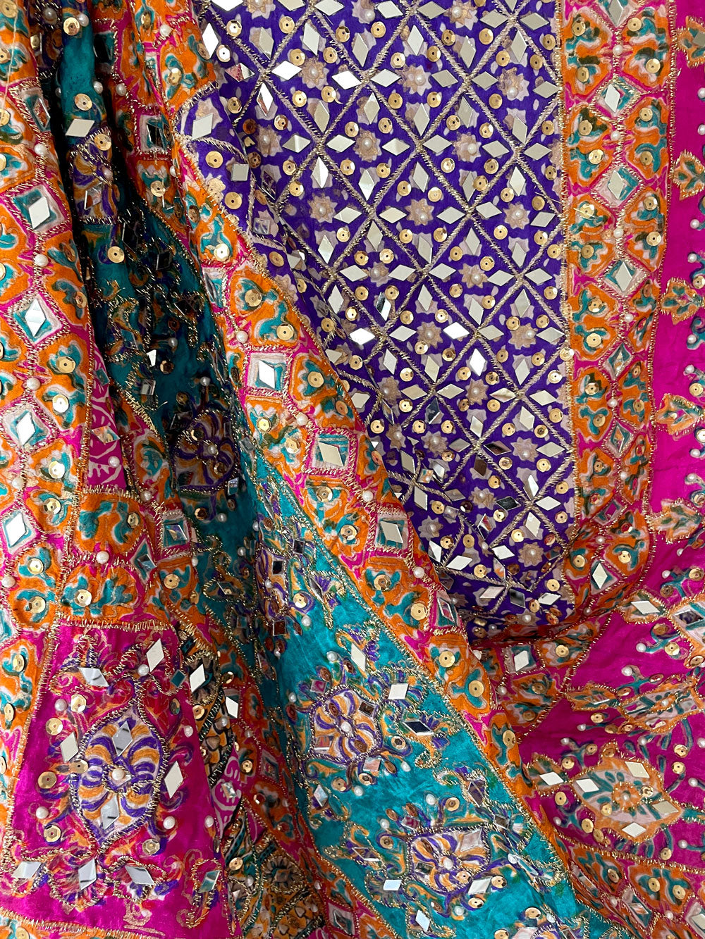 Multicolor Mirror Work Pakistani Silk Dupatta D42