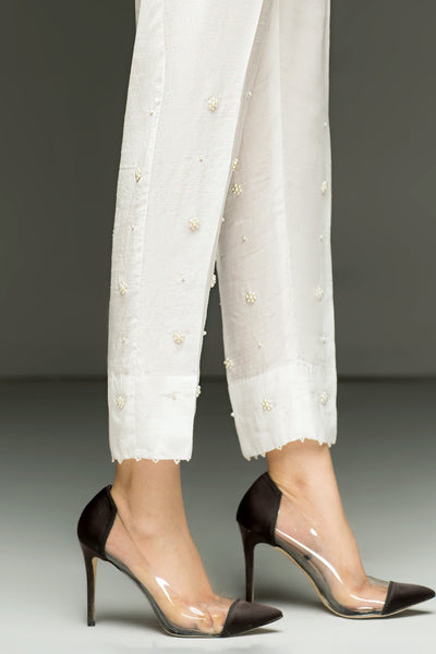 Women's White Pearl Embellished Pants at PinkPhulkari CaliforniaWomen's White Pearl Embellished Pants at PinkPhulkari California