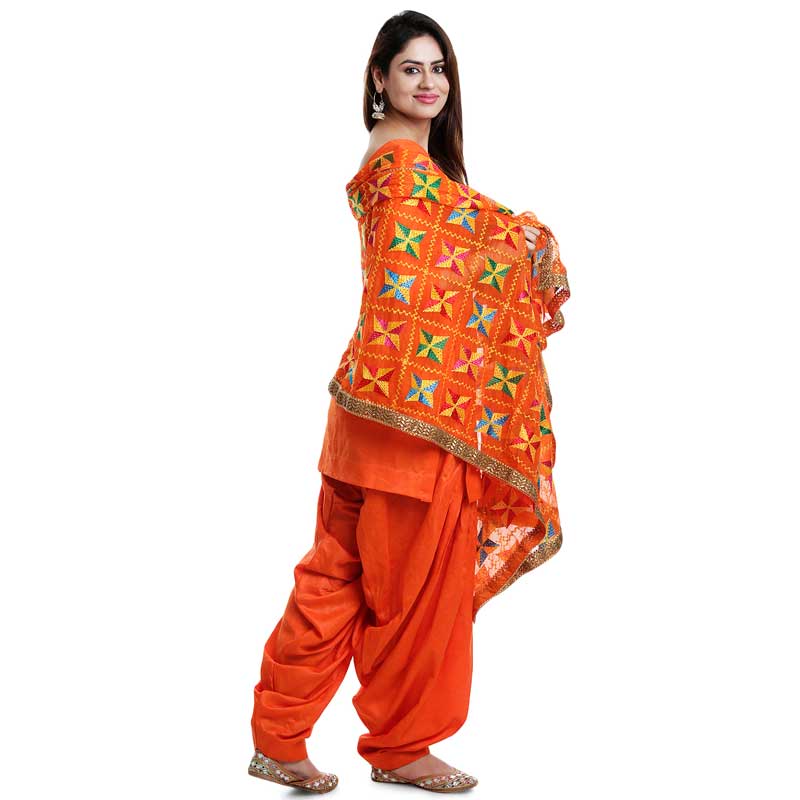 Women's Plain Patiala Salwar Suit With Phulkari Dupatta online at PinkPhulkari California