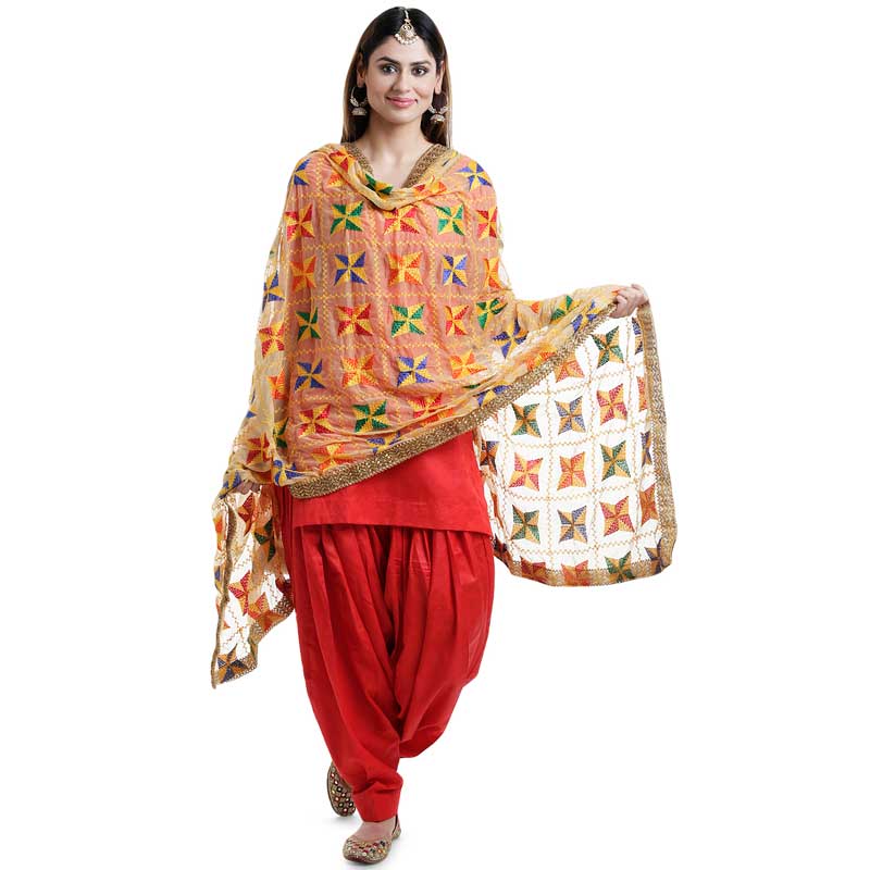 Women's Plain Patiala Salwar Suit With Phulkari Dupatta online at PinkPhulkari California