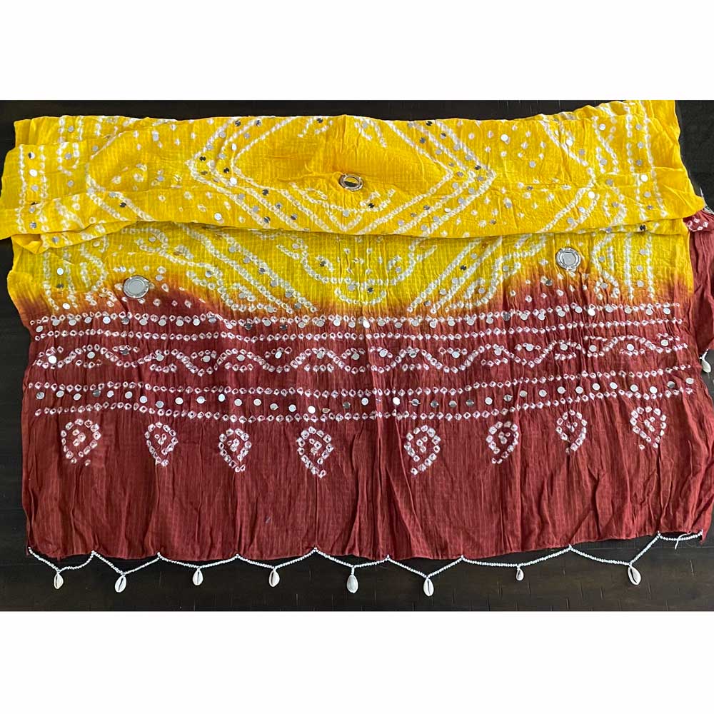 Yellow Gold Bandhani Tie-Dye Jaipur Dupatta at PinkPhulkari