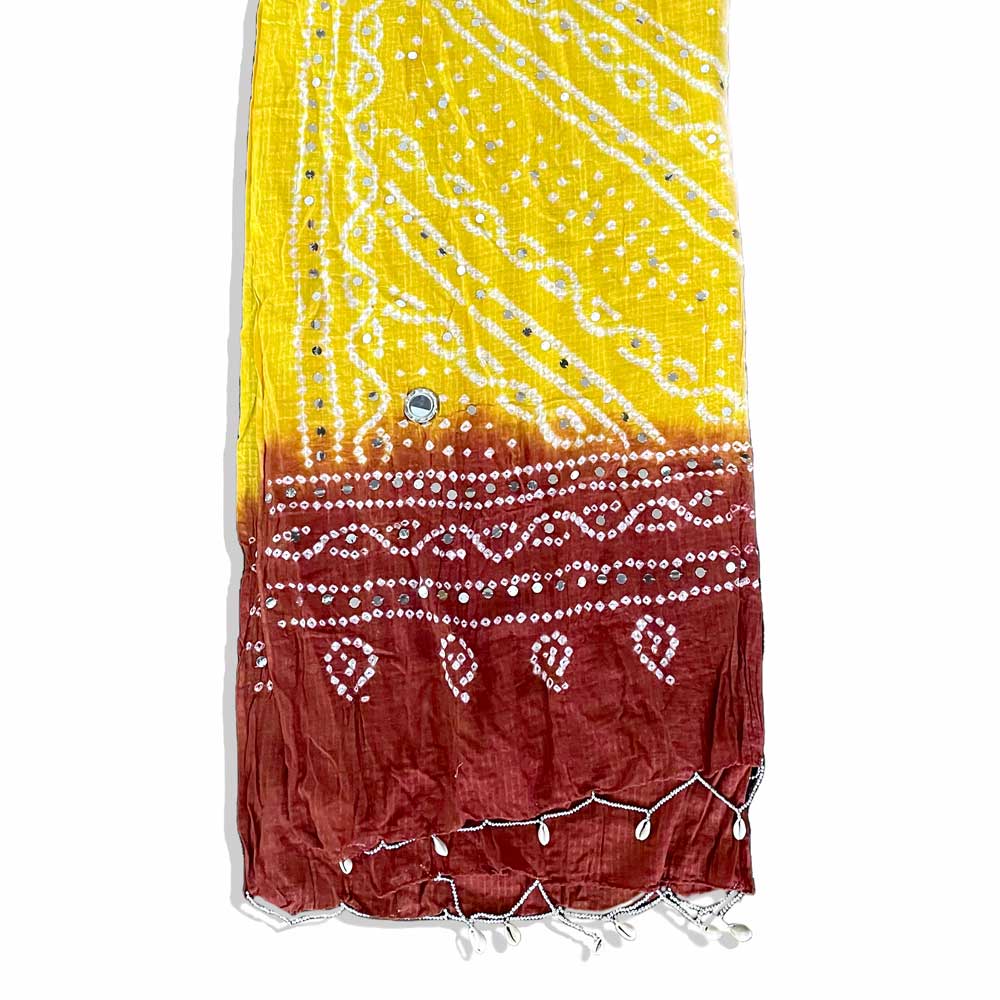 Yellow Gold Bandhani Tie-Dye Jaipur Dupatta at PinkPhulkari