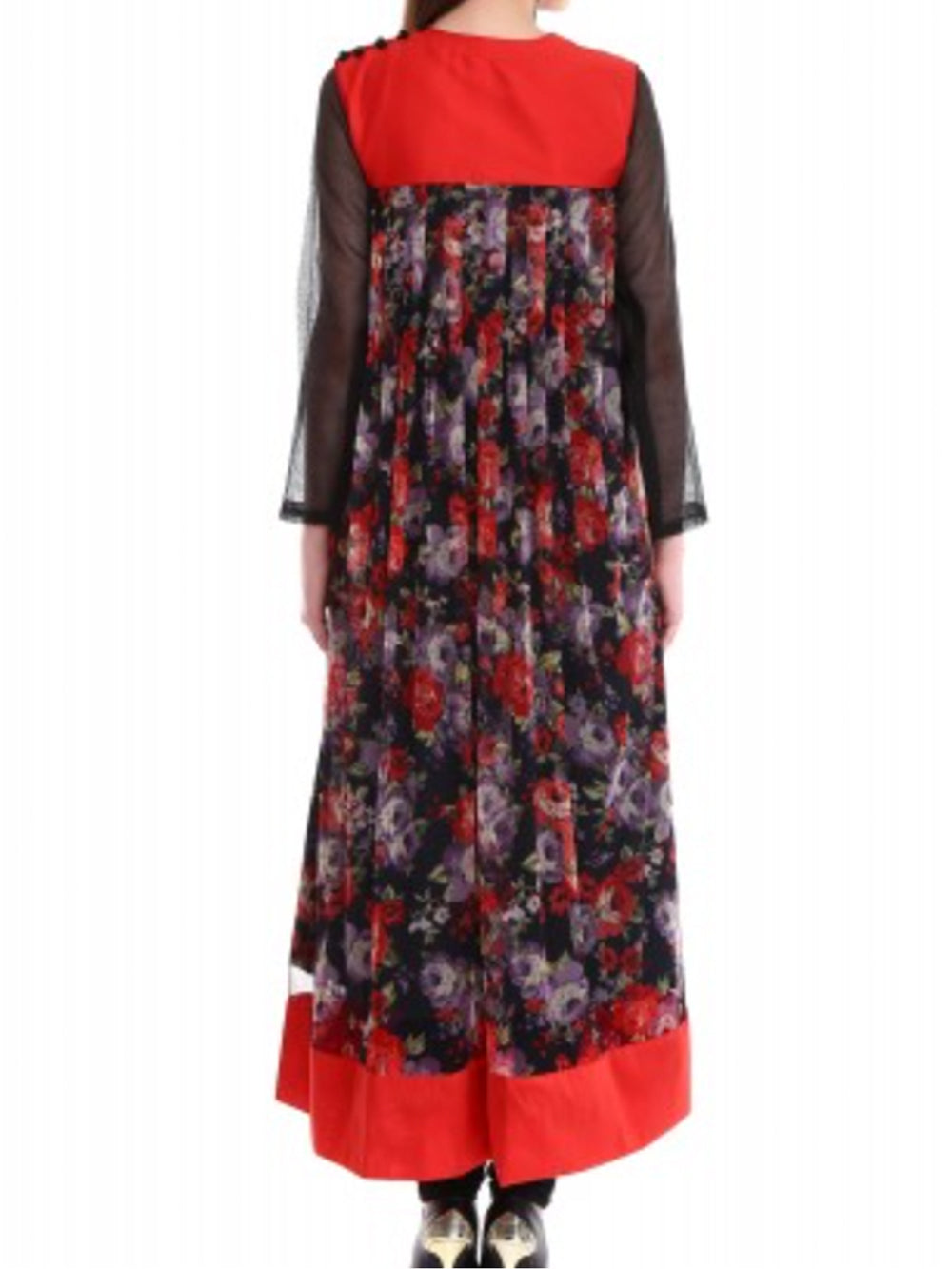 Buy Black Floral Print Flare Dress at PinkPhulkari California