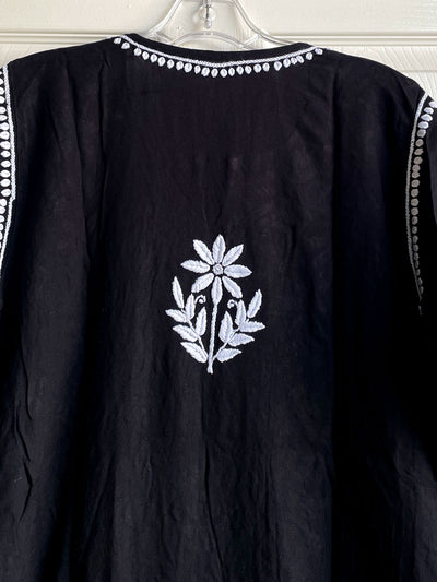 Women's Black Rayon Cotton Kurta Lucknowi Hand Embroidered Dress at PinkPhulkari CaliforniaWomen's Black Rayon Cotton Kurta Lucknowi Hand Embroidered Dress at PinkPhulkari California
