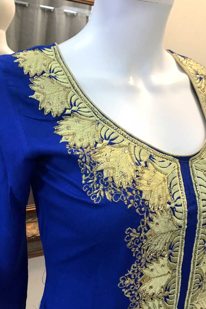 Women's Blue Embroidered Rayon Kurti - PinkPhulkari California