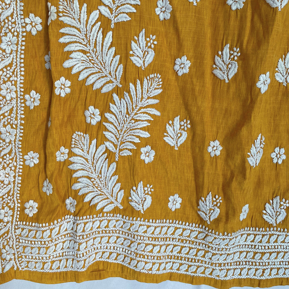 Women's Orange Embroidered Lucknowi Chikankari Kurta online at PinkPhulkari California