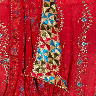 Chinon Silk Phulkari Dupatta Red D2 at PinkPhulkari CaliforniaChinon Silk Phulkari Dupatta Red D2 at PinkPhulkari California