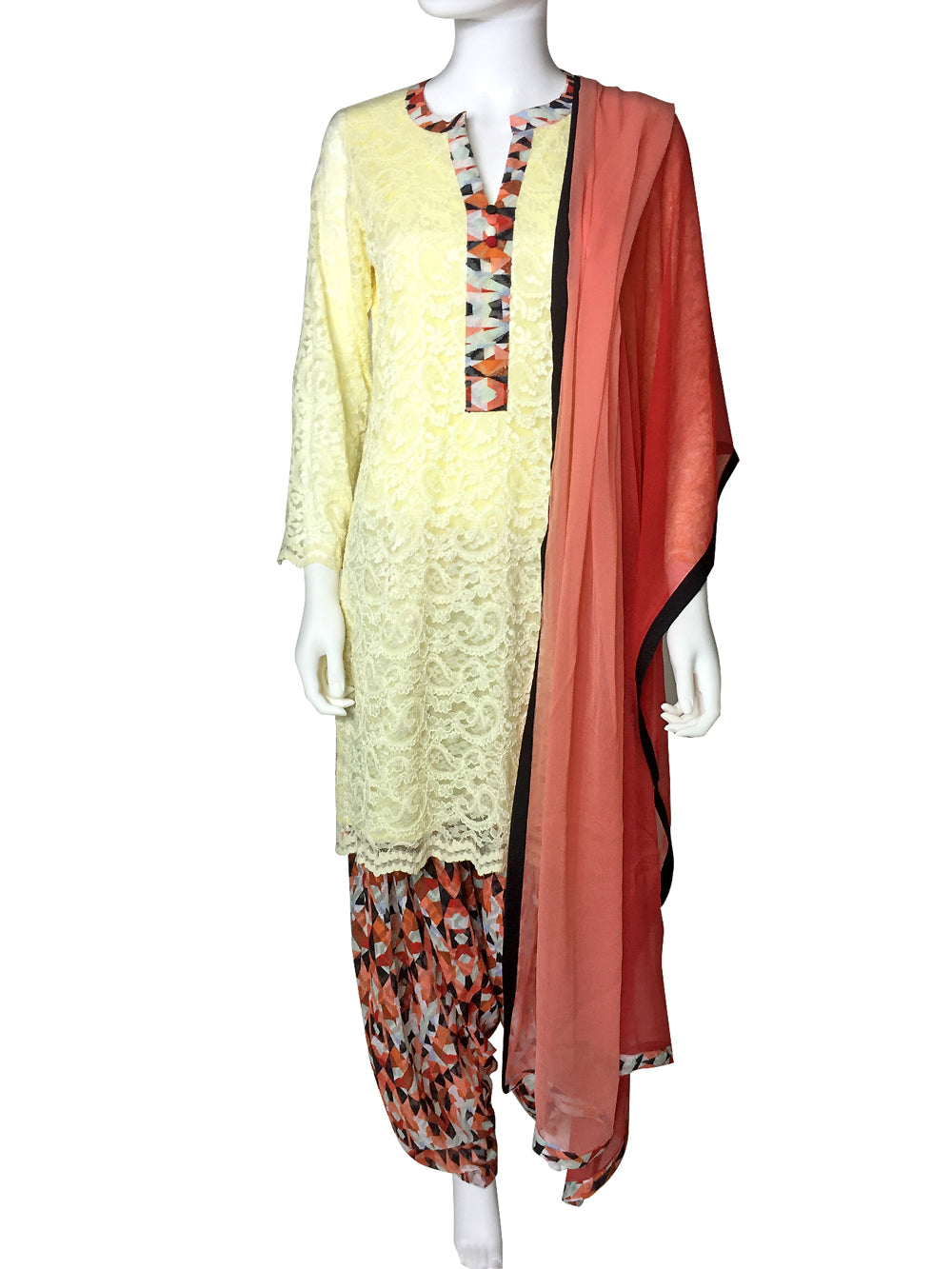 Ivory Punjabi Patiala Lace Salwar Suit at PinkPhulkari California