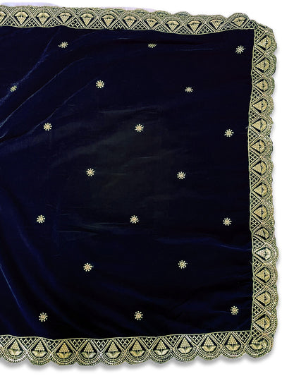 Women's Dark Navy Blue Embroidered Velvet ShawlWomen's Dark Navy Blue Embroidered Velvet Shawl
