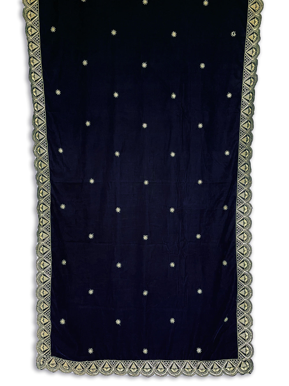 Women's Dark Navy Blue Embroidered Velvet Shawl