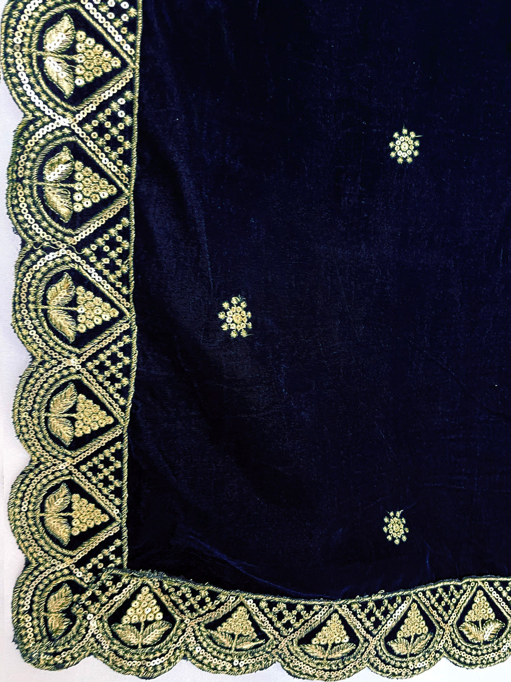 Women's Dark Navy Blue Embroidered Velvet Shawl