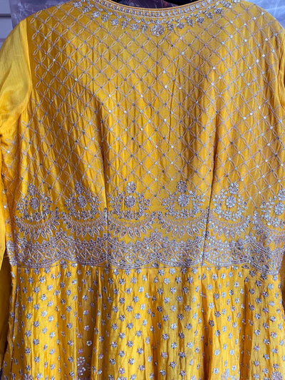 Women's Gold Color Chinon Silk Punjabi Sharara Garara Bridal Salwar Suit at PinkPhulkari CaliforniaWomen's Gold Color Chinon Silk Punjabi Sharara Garara Bridal Salwar Suit at PinkPhulkari California