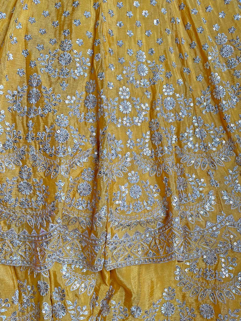 Women's Gold Color Chinon Silk Punjabi Sharara Garara Bridal Salwar Suit at PinkPhulkari California