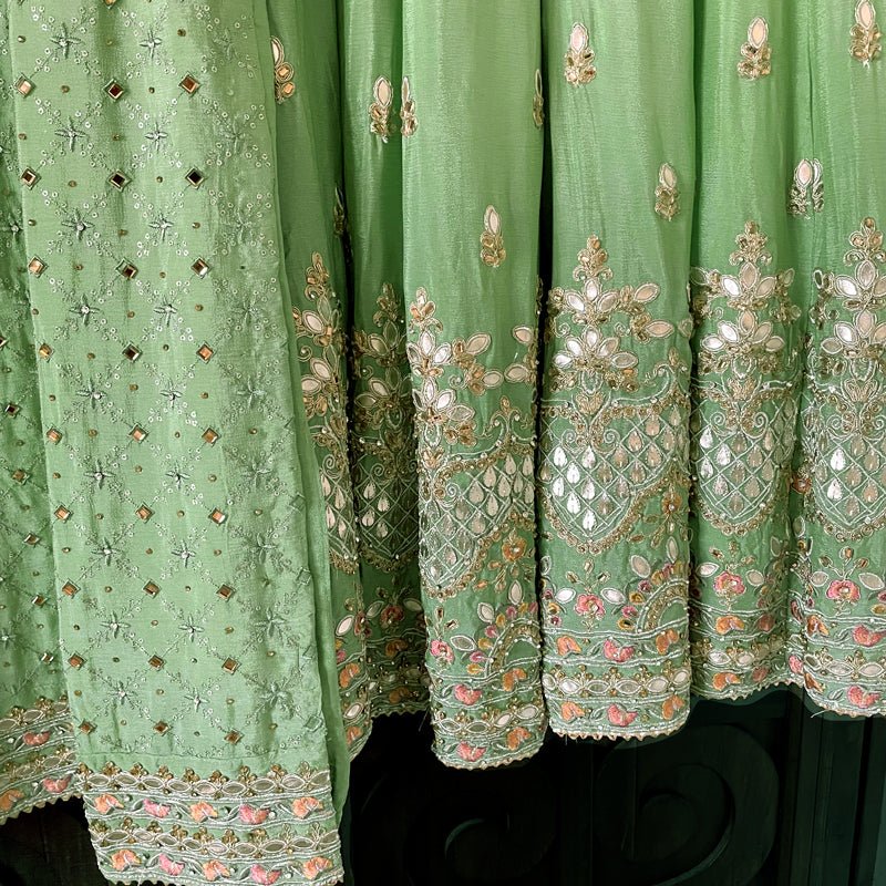 Buy Green Gotta Patti Work Embroidered Palazzo Suit at PinkPhulkari 