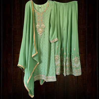 Buy Green Gotta Patti Work Embroidered Palazzo Suit at PinkPhulkari 