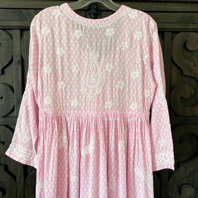 Handcrafted Lucknowi Fine Chikankari Gown Dress Pink - PinkPhulkari CaliforniaHandcrafted Lucknowi Fine Chikankari Gown Dress Pink - PinkPhulkari California