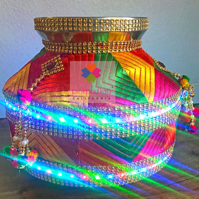 Punjabi Wedding Jaago Pot Large Single with LED at PinkPhulkari California