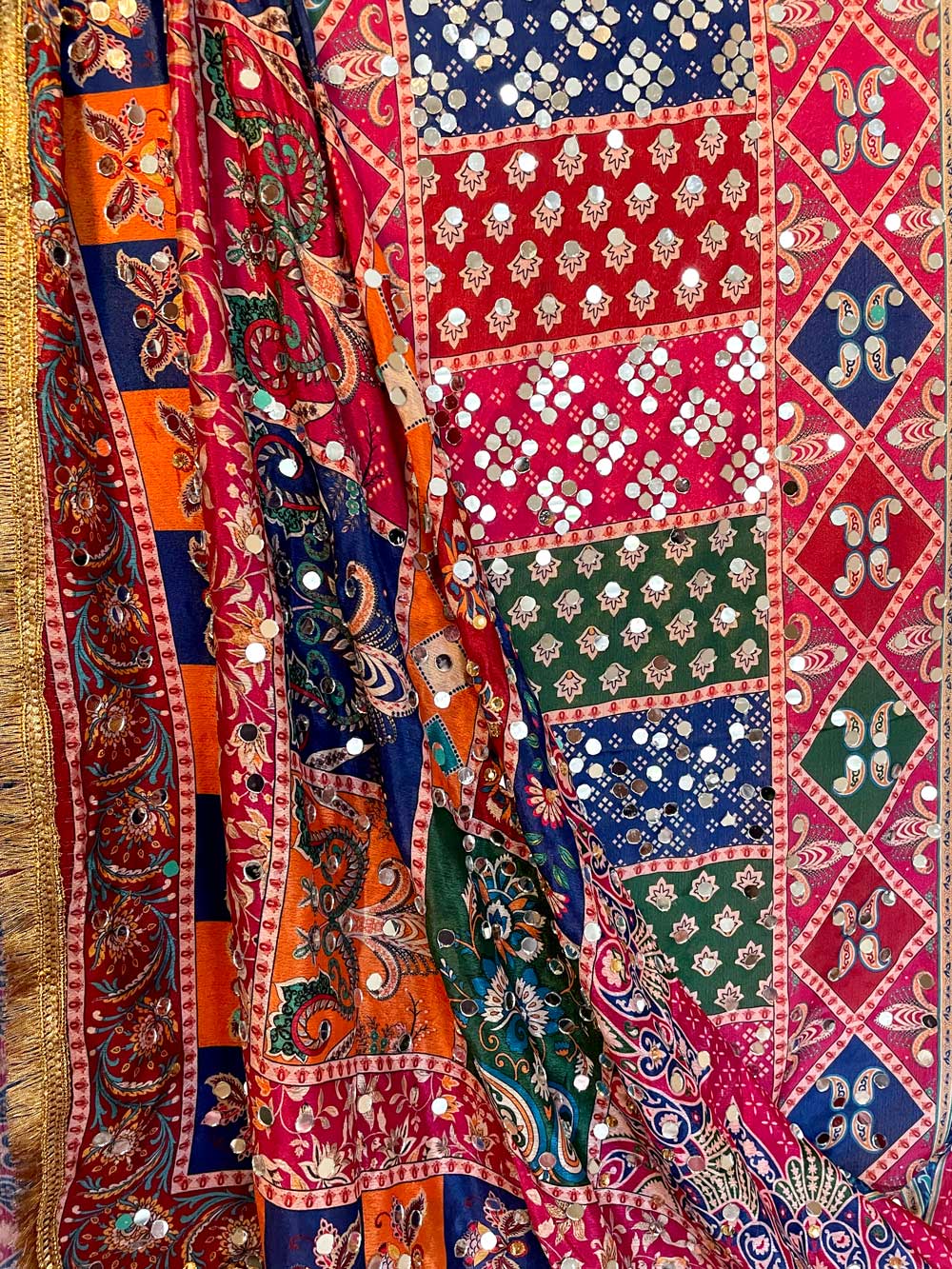 Women's Multicolored Mirror Sheesha Work Pakistani Silk Dupatta JA2 at PinkPhulkari California