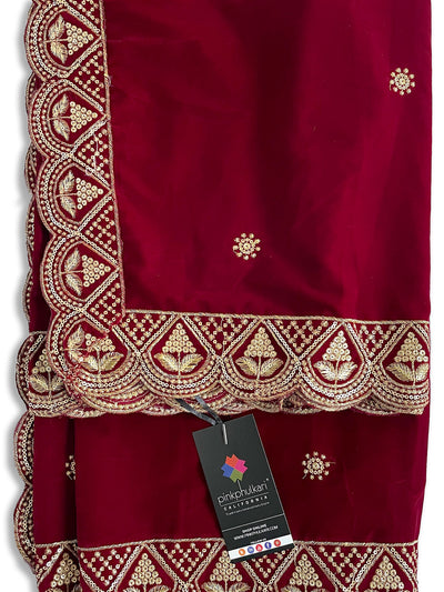Women's Maroon Embroidered Velvet Shawl at PinkPhulkari CaliforniaWomen's Maroon Embroidered Velvet Shawl at PinkPhulkari California