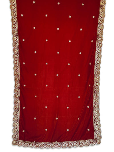 Women's Red Embroidered Velvet Shawl at PinkPhulkari CaliforniaWomen's Red Embroidered Velvet Shawl at PinkPhulkari California