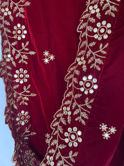 Maroon Embroidered Velvet Shawl at PinkPhulkari CaliforniaMaroon Embroidered Velvet Shawl at PinkPhulkari California