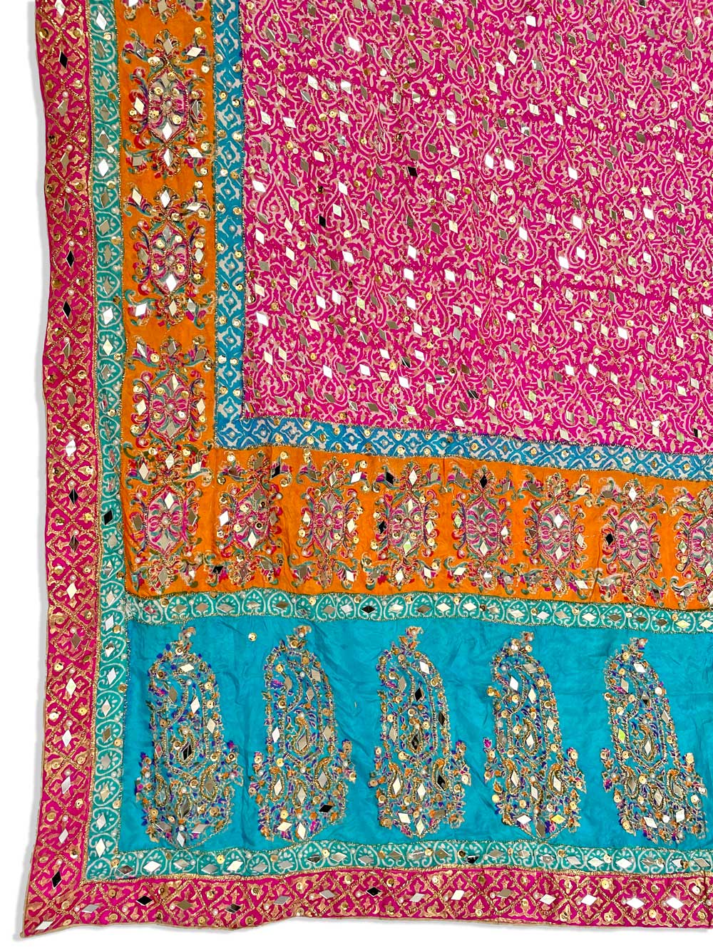 Pink Multicolor Sheesha Pearl Work Pakistani Silk Dupatta