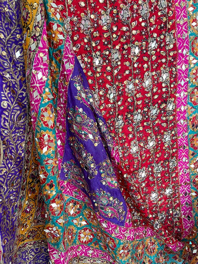 Women's Multicolored Mirror Sheesha Work Pakistani Silk Dupatta at PinkPhulkari CaliforniaWomen's Multicolored Mirror Sheesha Work Pakistani Silk Dupatta at PinkPhulkari California