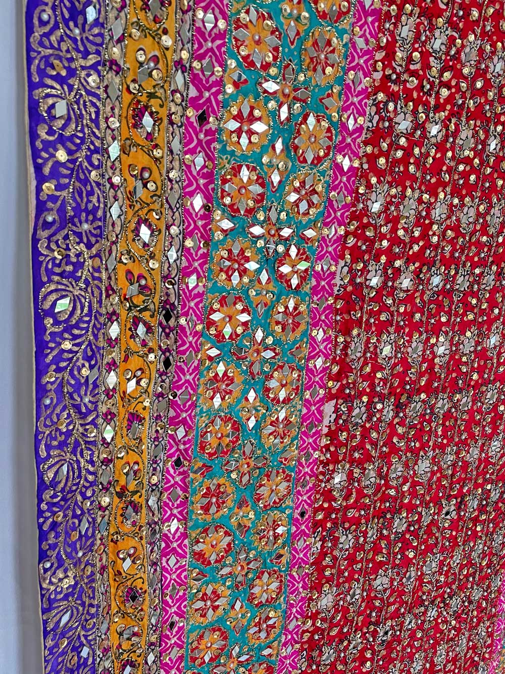 Women's Multicolored Mirror Sheesha Work Pakistani Silk Dupatta at PinkPhulkari California