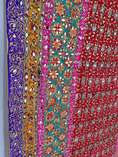Women's Multicolored Mirror Sheesha Work Pakistani Silk Dupatta at PinkPhulkari CaliforniaWomen's Multicolored Mirror Sheesha Work Pakistani Silk Dupatta at PinkPhulkari California