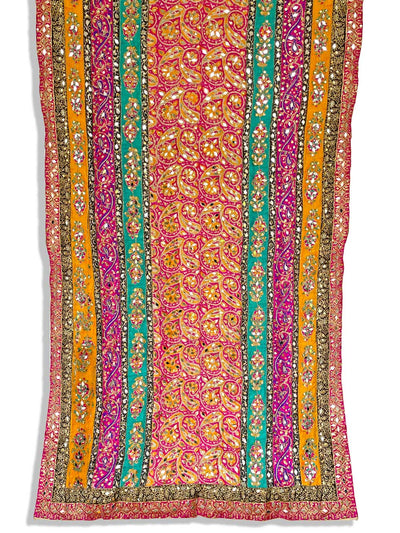  Mirrors and Pearls Silk Multi Block Print Pakistani Dupatta Yellow Multicolored 