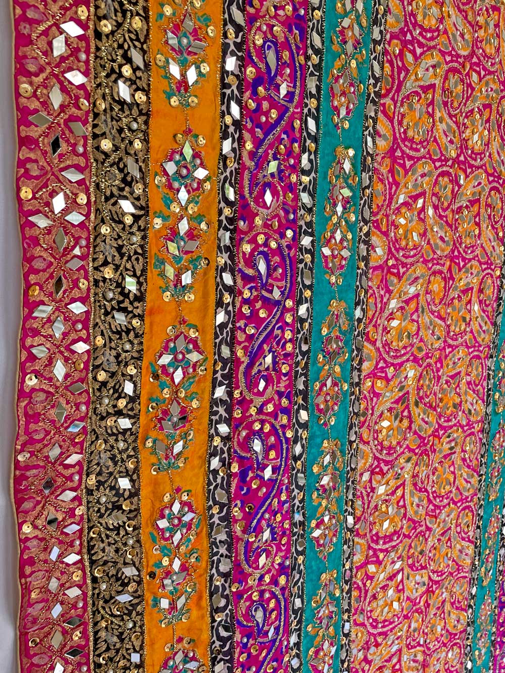 Mirrors and Pearls Silk Multi Block Print Pakistani Dupatta Yellow Multicolored