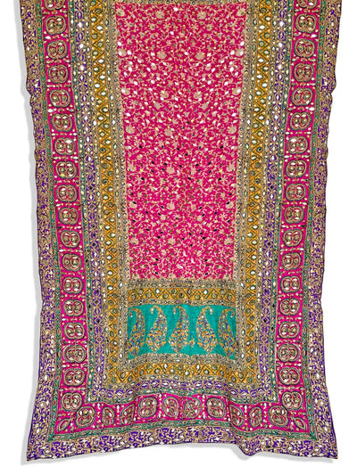 Women's Pink Sheesha Pearl Work Pakistani Silk Dupatta at PinkPhulkari California