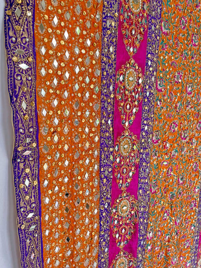 Women's Orange Sheesha Pearl Work Pakistani Silk Dupatta at PinkPhulkari CaliforniaWomen's Orange Sheesha Pearl Work Pakistani Silk Dupatta at PinkPhulkari California