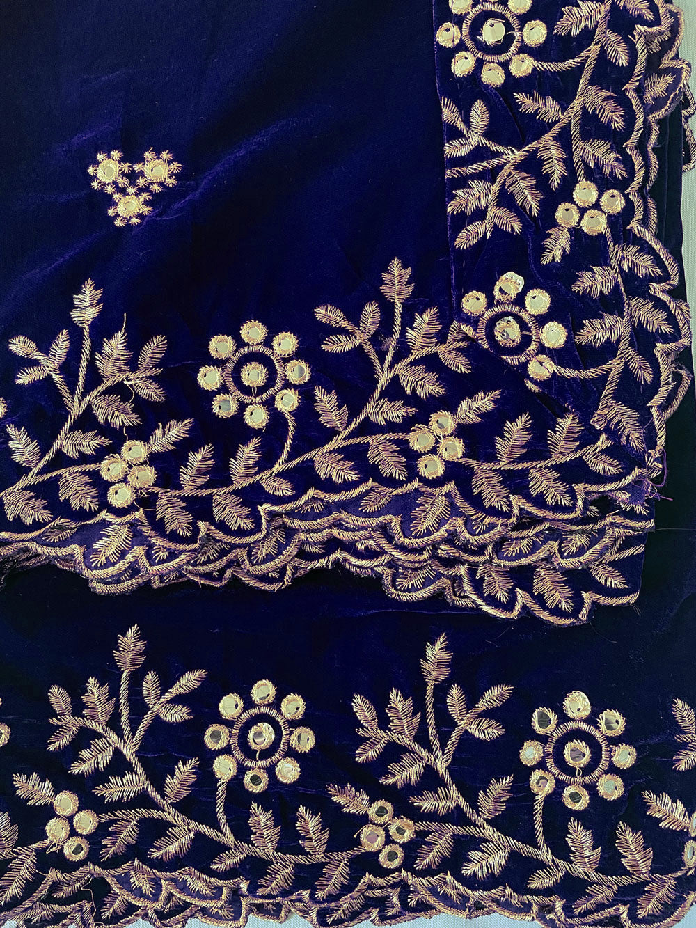Navy Embroidered Velvet Shawl at PinkPhulkari California