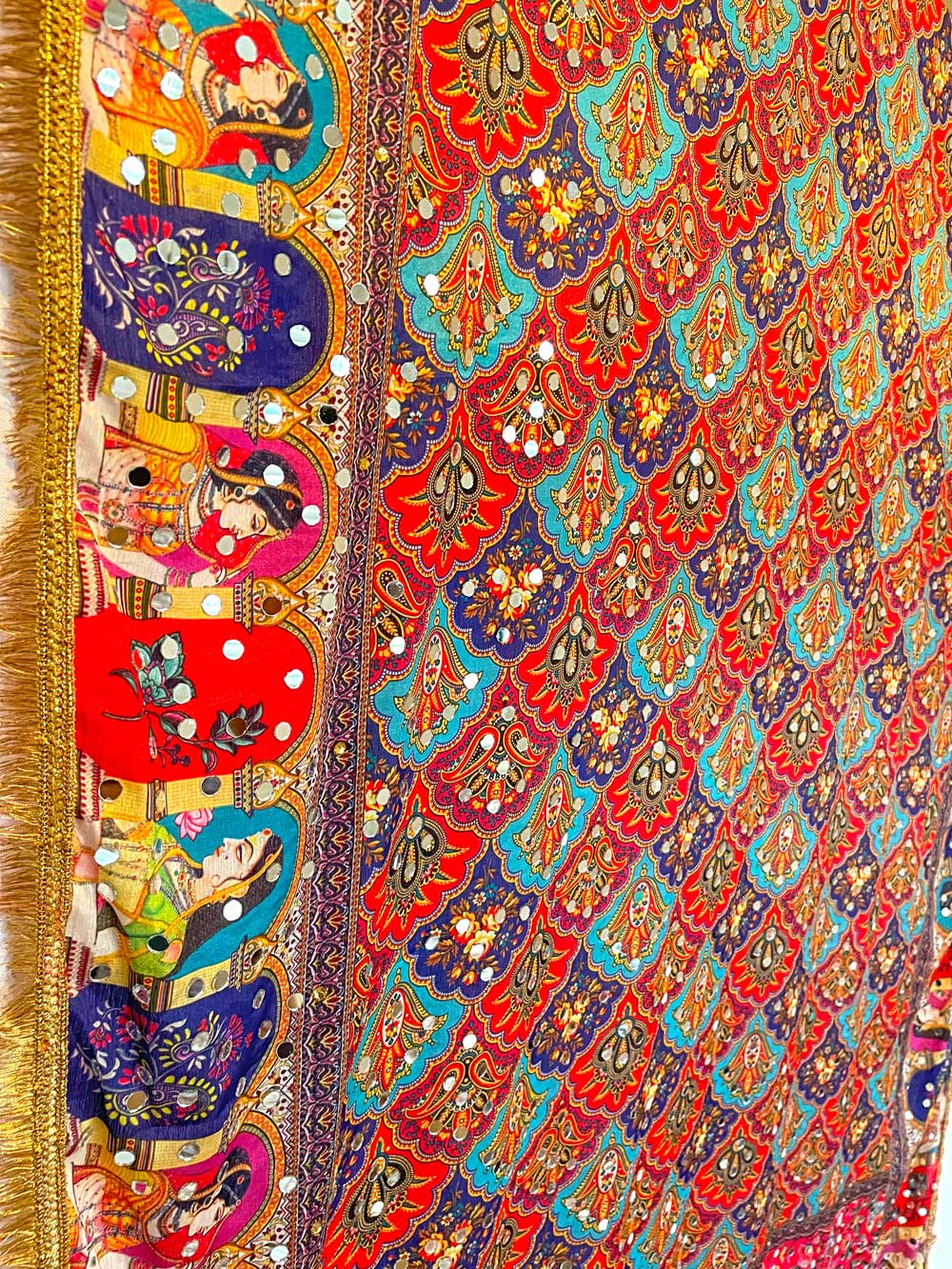 Women's Multicolored Mirror Sheesha Work Pakistani Silk Dupatta JA3 at PinkPhulkari California