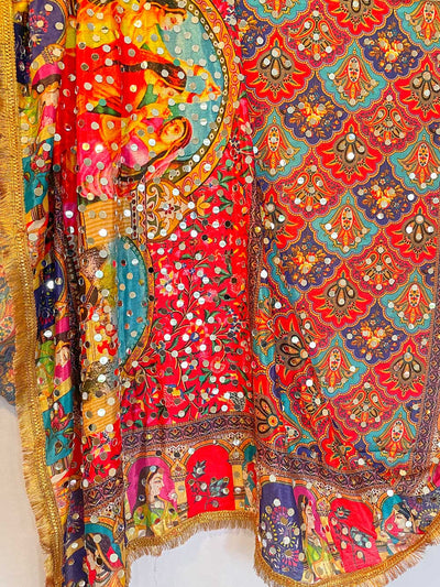 Women's Multicolored Mirror Sheesha Work Pakistani Silk Dupatta JA3 at PinkPhulkari CaliforniaWomen's Multicolored Mirror Sheesha Work Pakistani Silk Dupatta JA3 at PinkPhulkari California