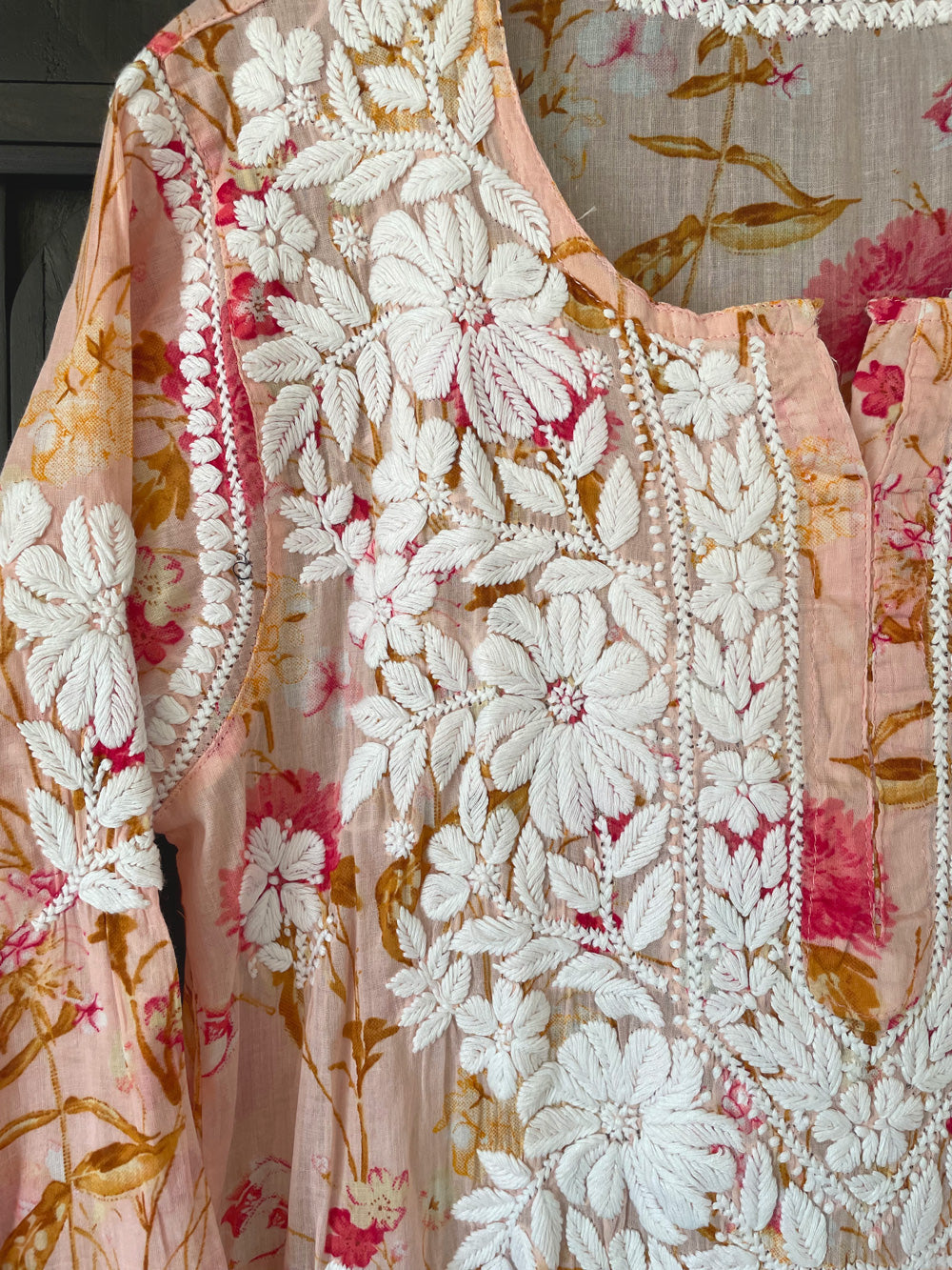 Buy Pink Summer Floral Lucknowi Kurta Dress at PinkPhulkari California