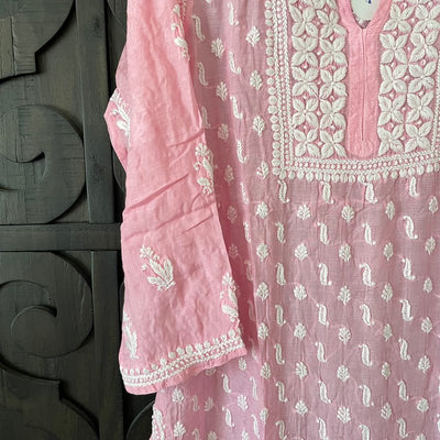 Buy Light Pink Lucknowi Kurta Embroidered at PinkPhulkari CaliforniaBuy Light Pink Lucknowi Kurta Embroidered at PinkPhulkari California